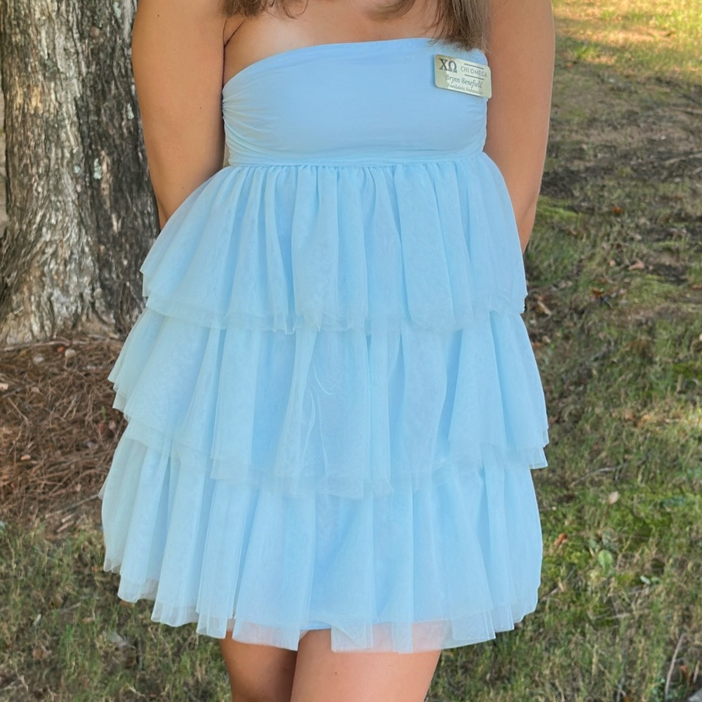 Beginning Boutique Light Blue Strapless Mini Dress